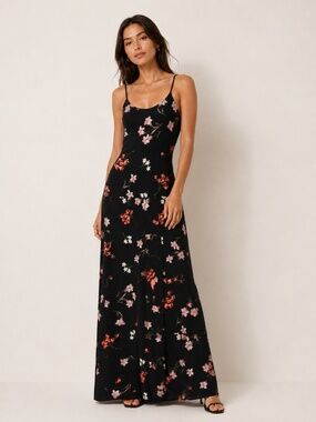 Express Womens Small Dress Black Floral Sleeveless Long Vacation Summer Boho